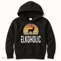 Elk Hunter Gifts Funny Elk Hunting Elkoholic Retro Kids Hoodie thumb 0