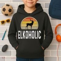 Elk Hunter Gifts Funny Elk Hunting Elkoholic Retro Kids Hoodie thumb 2