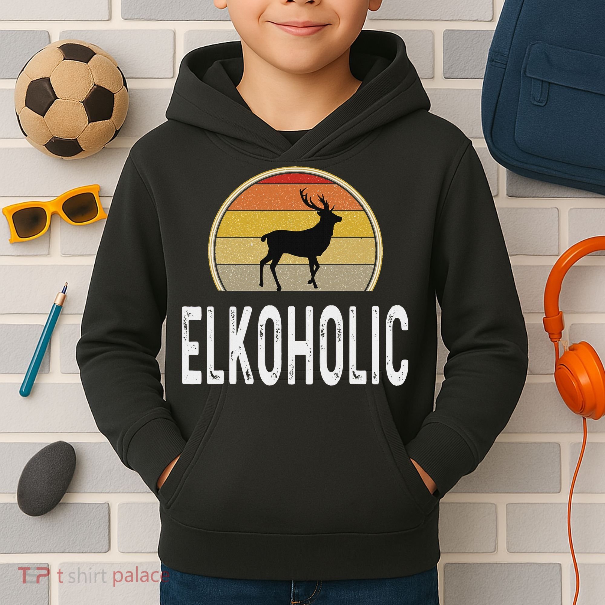 Elk Hunter Gifts Funny Elk Hunting Elkoholic Retro Kids Hoodie
