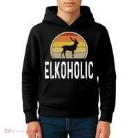 Elk Hunter Gifts Funny Elk Hunting Elkoholic Retro Kids Hoodie thumb 4