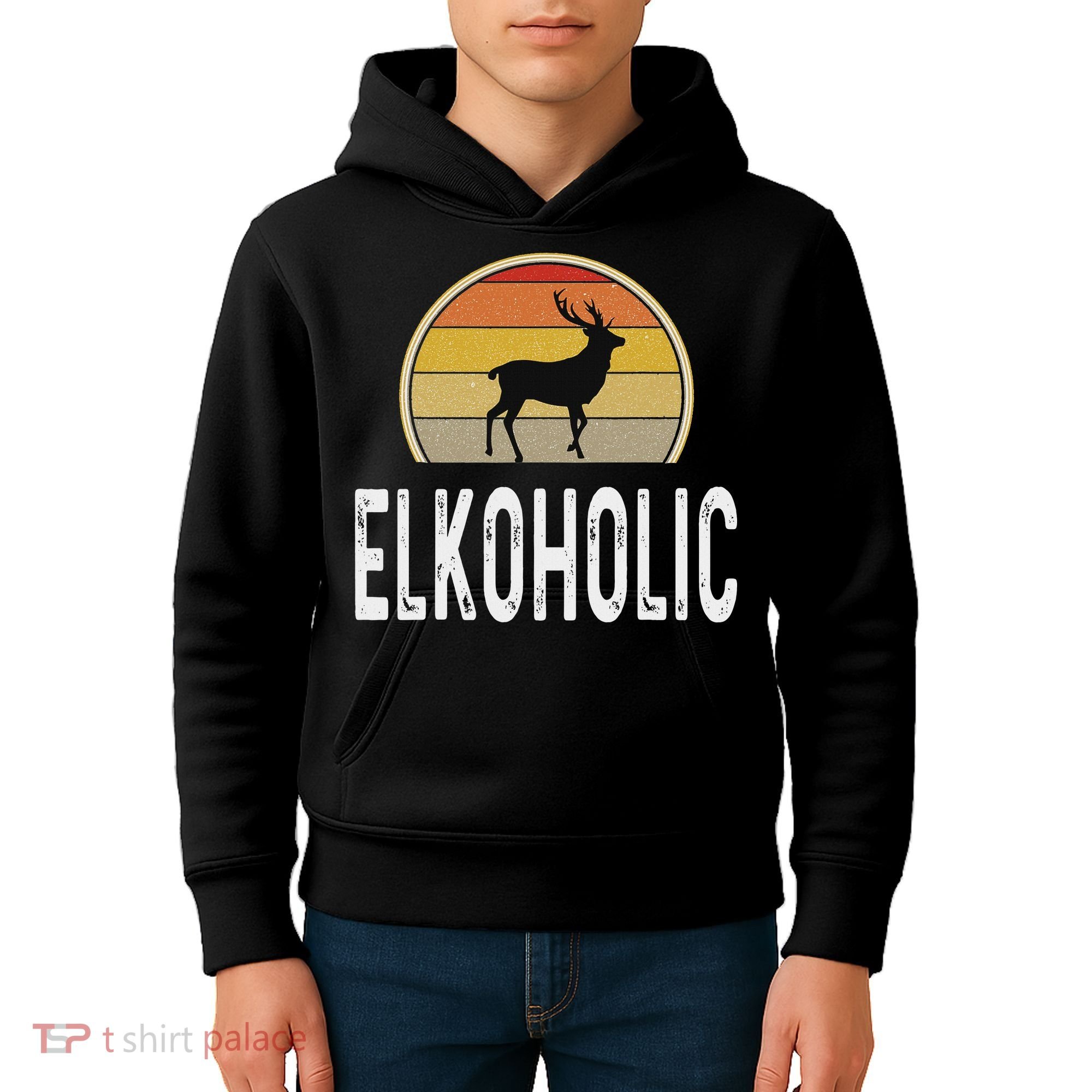 Elk Hunter Gifts Funny Elk Hunting Elkoholic Retro Kids Hoodie