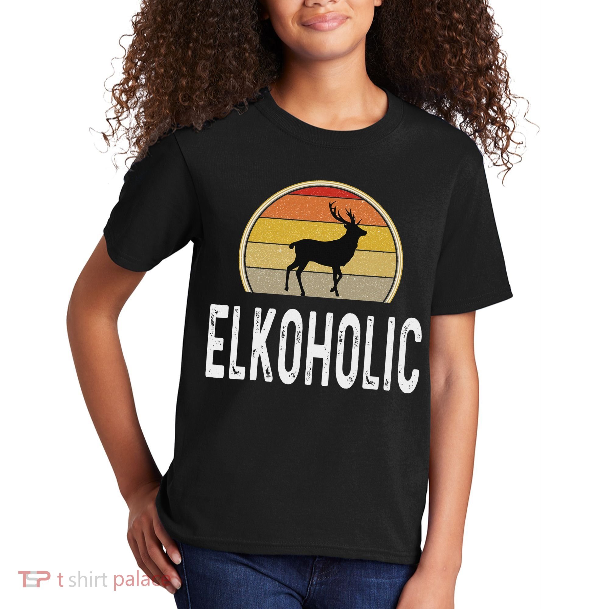 Elk Hunter Gifts Funny Elk Hunting Elkoholic Retro Kids T-Shirt
