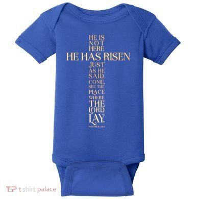 Easter He Has Risen Scripture Cross Matthew 28 6 Baby Bodysuit