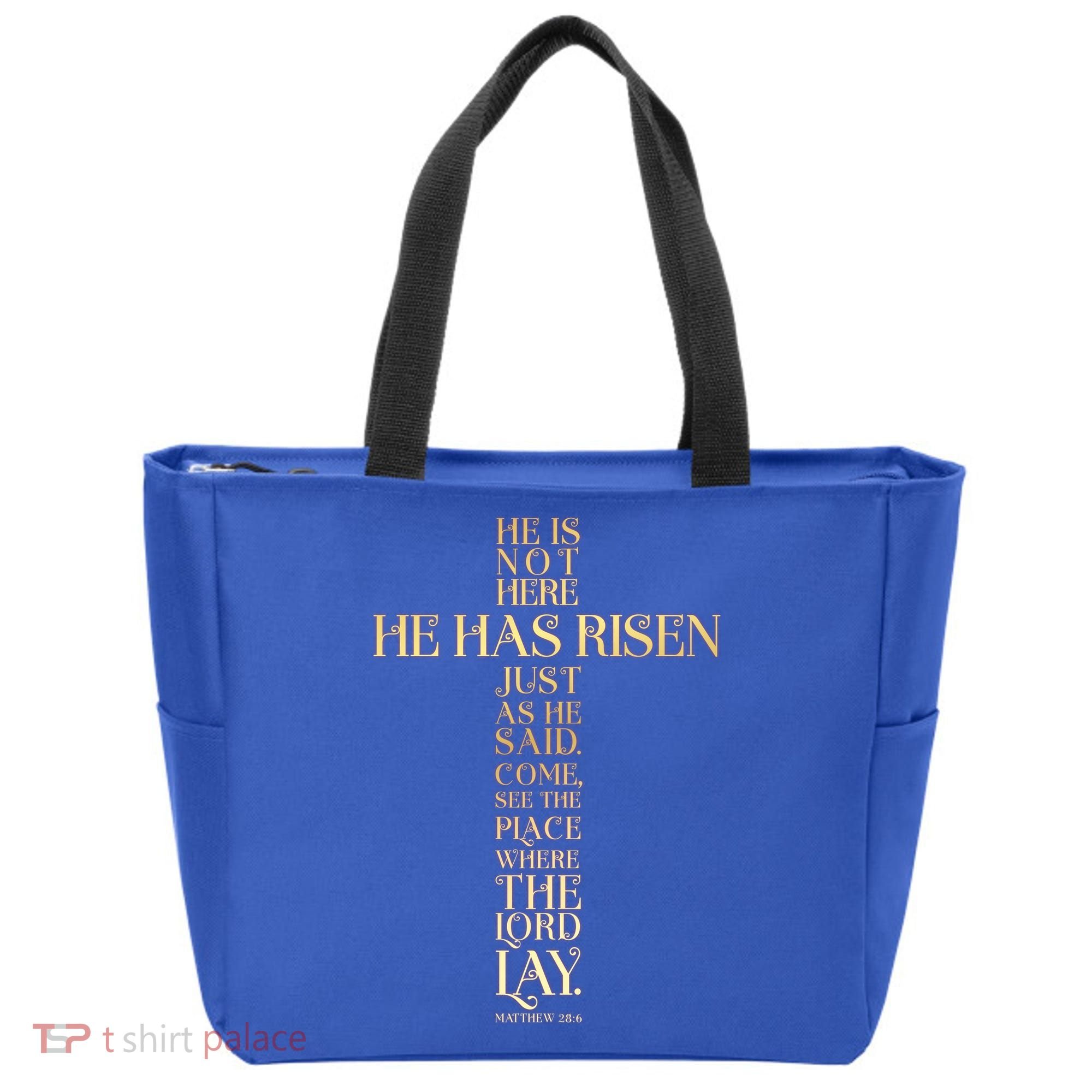 Easter He Has Risen Scripture Cross Matthew 28 6 Tote Bag