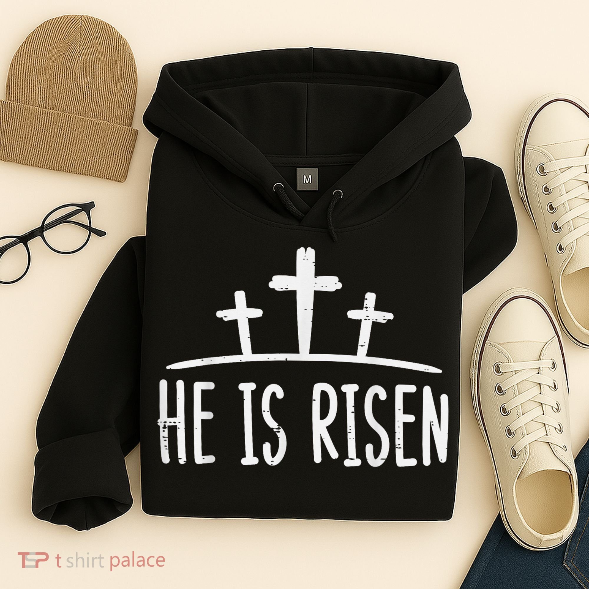 Easter He Is Risen Cross Religious Christian Hoodie