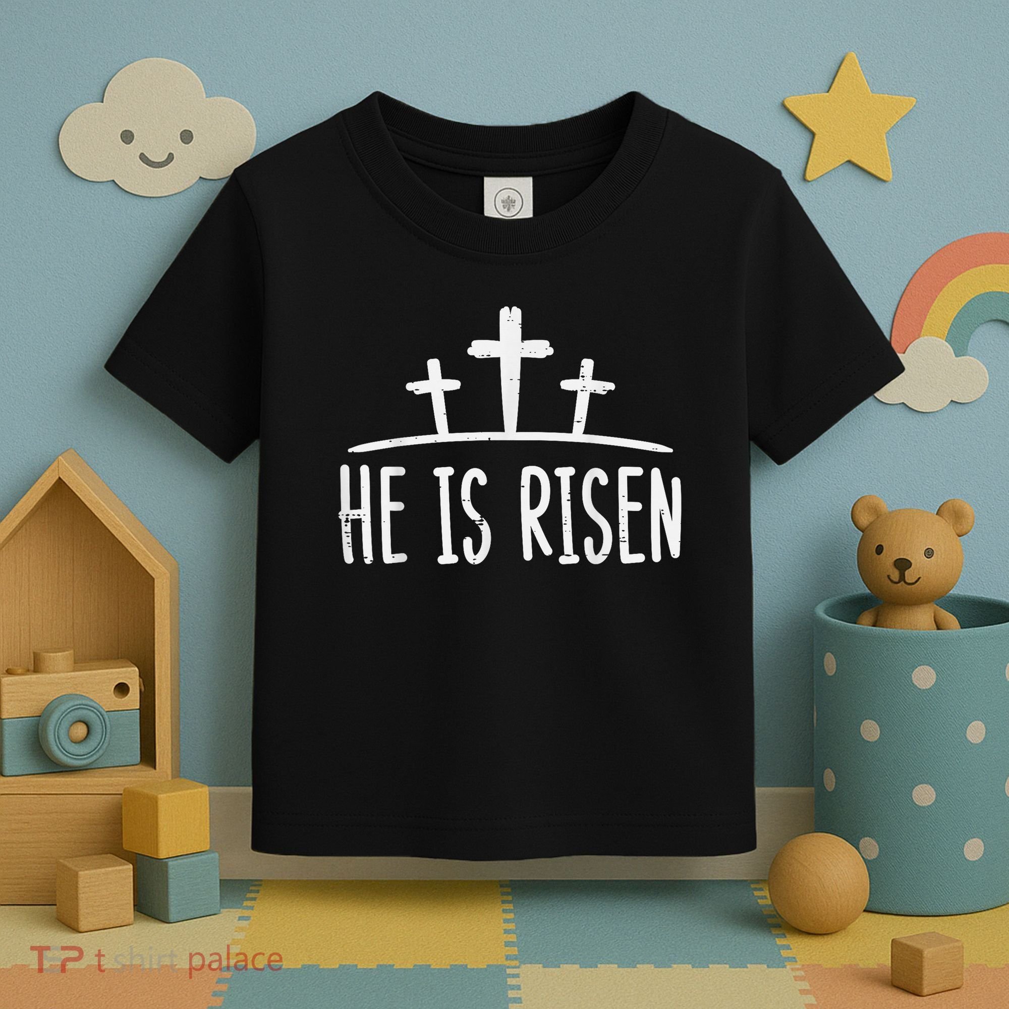 Easter He Is Risen Cross Religious Christian Toddler T-Shirt