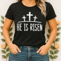 Easter He Is Risen Cross Religious Christian Women's T-Shirt thumb 2