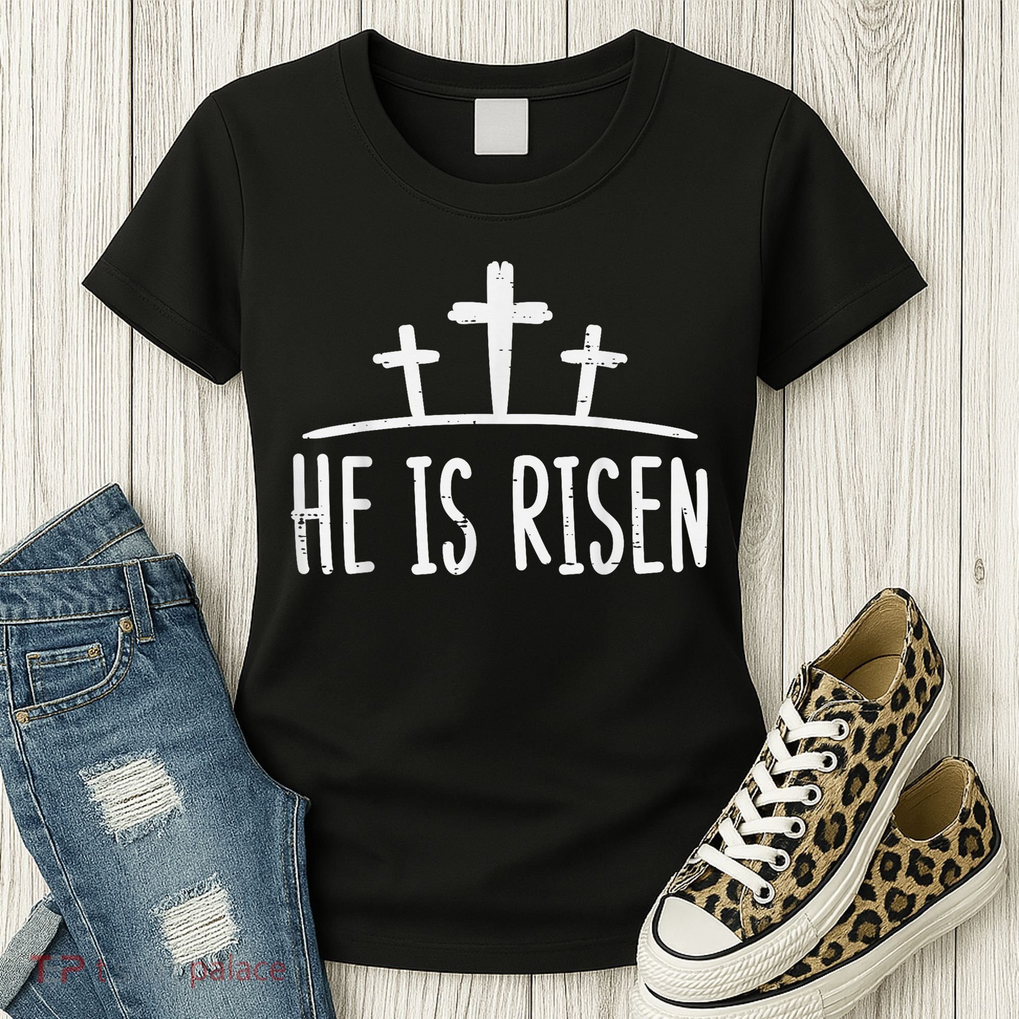 Easter He Is Risen Cross Religious Christian Women's T-Shirt