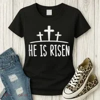 Easter He Is Risen Cross Religious Christian Women's T-Shirt thumb 3