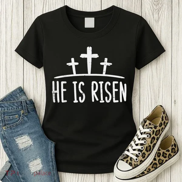 Easter He Is Risen Cross Religious Christian Women's T-Shirt