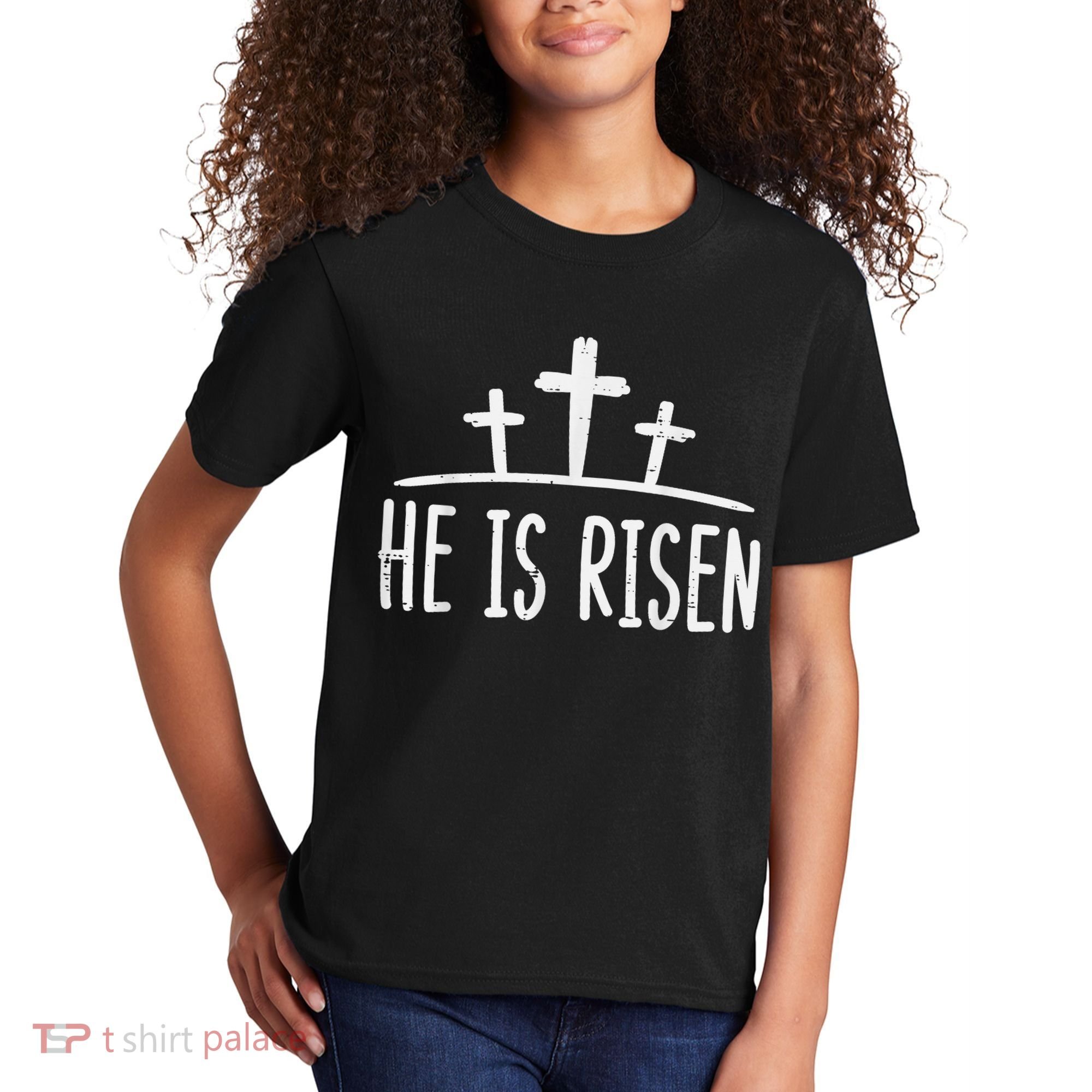 Easter He Is Risen Cross Religious Christian Kids T-Shirt
