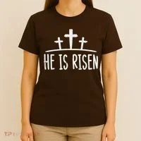 Easter He Is Risen Cross Religious Christian T-Shirt thumb 4