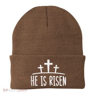 Easter He Is Risen Cross Religious Christian Beanie