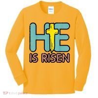 Easter HE Is Risen Jesus Resurrection Christian Kids Long Sleeve Shirt thumb 0