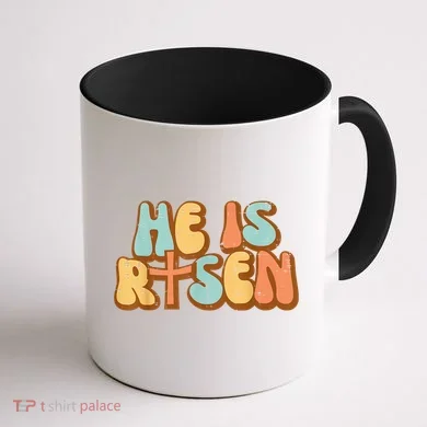 Easter He Is Risen Retro Resurrection Groovy Coffee Mug back