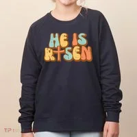 Easter He Is Risen Retro Resurrection Groovy Women's Sweatshirt thumb 0