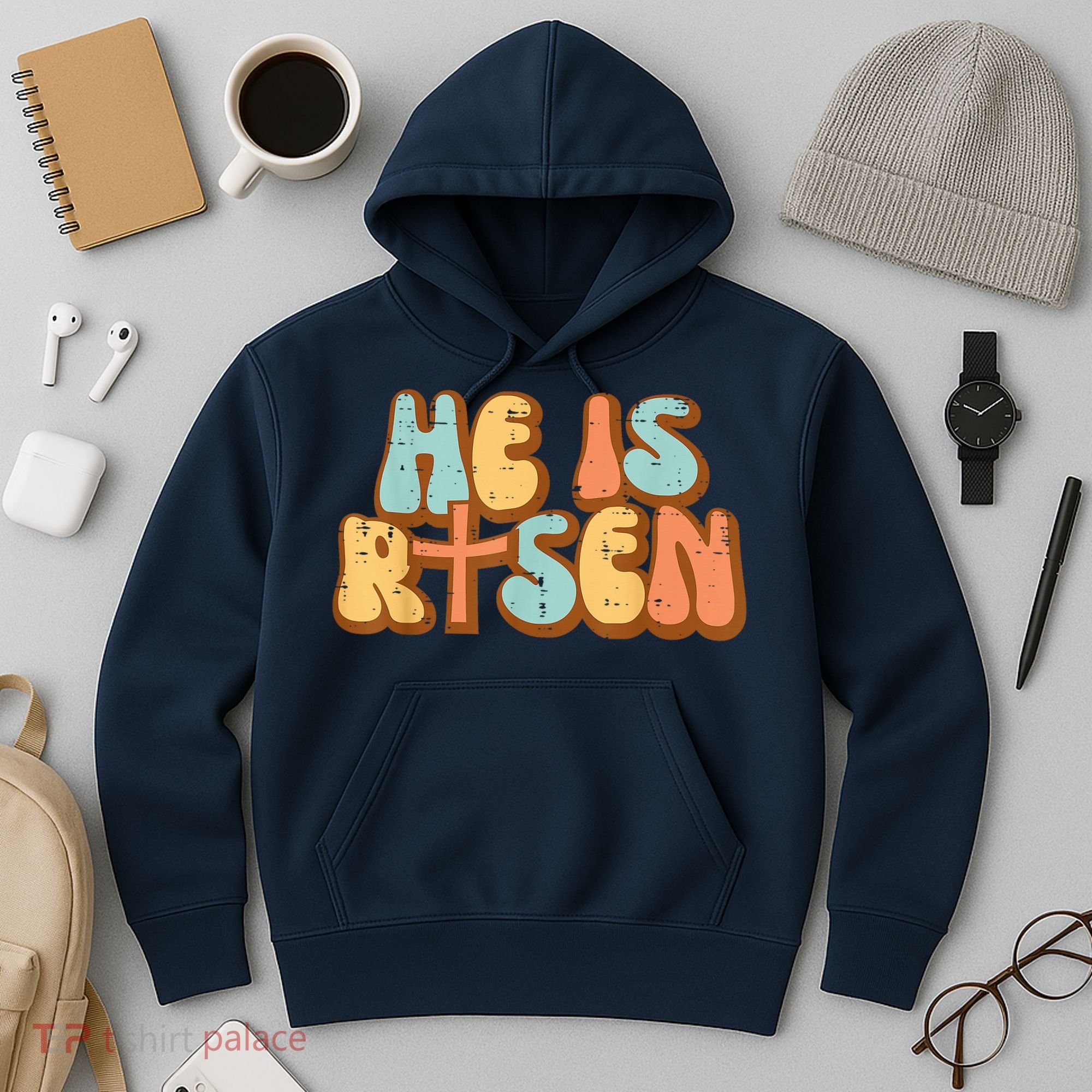 Easter He Is Risen Retro Resurrection Groovy Hoodie