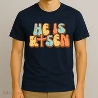 Easter He Is Risen Retro Resurrection Groovy T-Shirt thumb 3