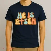 Easter He Is Risen Retro Resurrection Groovy T-Shirt thumb 3