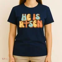 Easter He Is Risen Retro Resurrection Groovy T-Shirt thumb 4