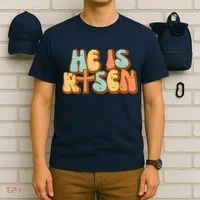 Easter He Is Risen Retro Resurrection Groovy T-Shirt thumb 6