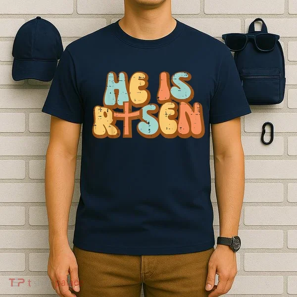 Easter He Is Risen Retro Resurrection Groovy T-Shirt
