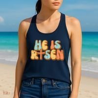 Easter He Is Risen Retro Resurrection Groovy Women's Tank Top thumb 2