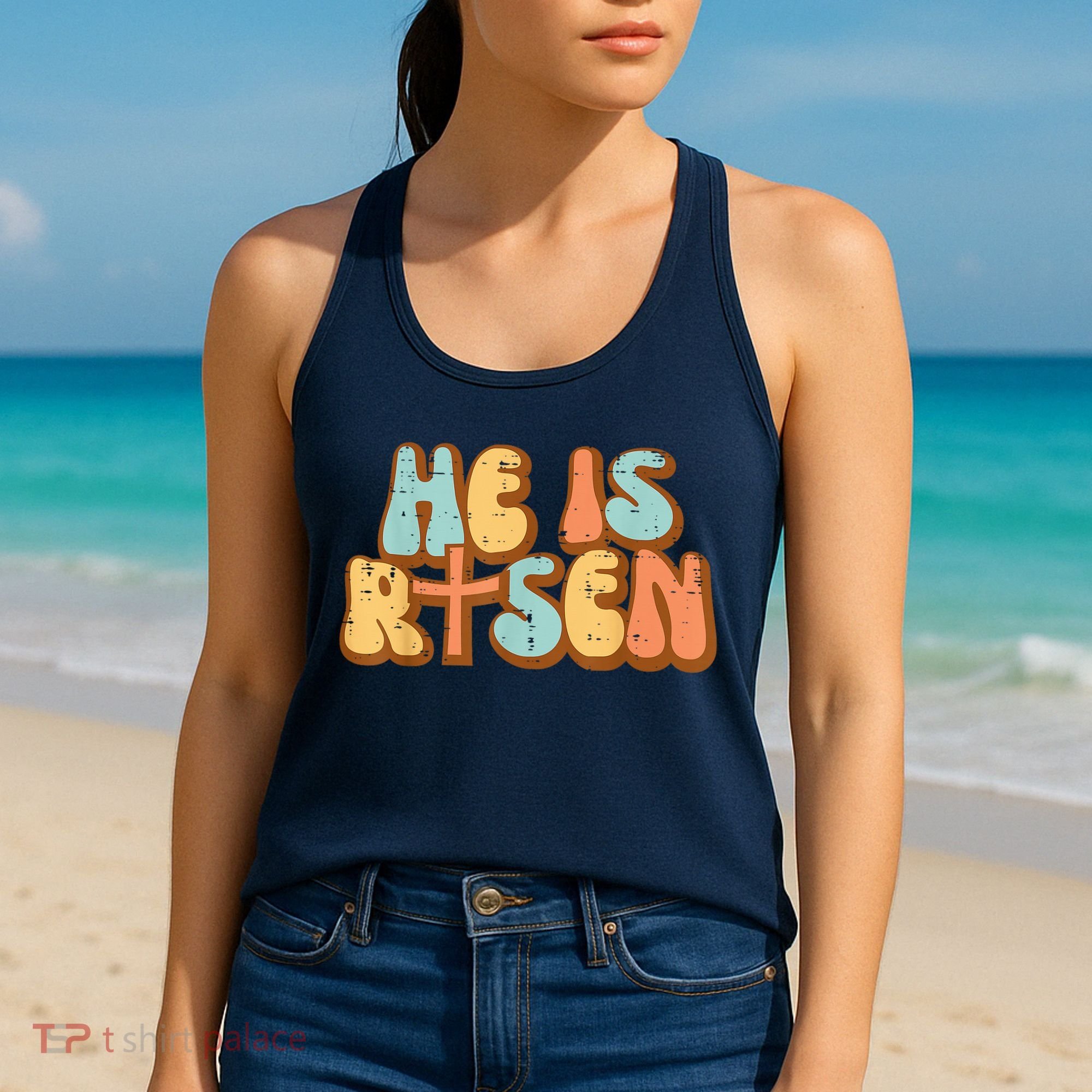 Easter He Is Risen Retro Resurrection Groovy Women's Tank Top