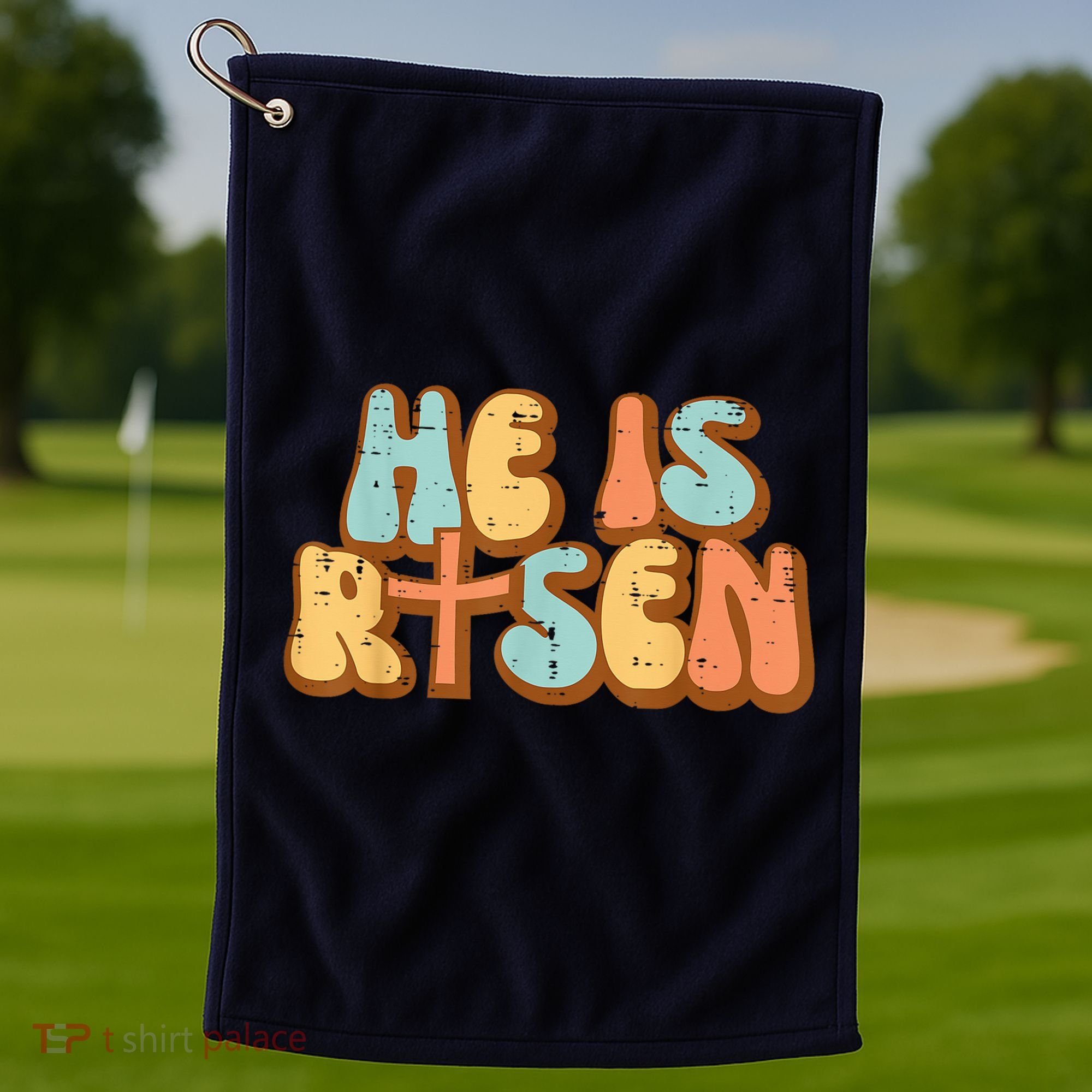 Easter He Is Risen Retro Resurrection Groovy Golf Towel