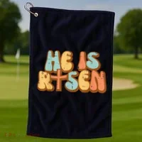 Easter He Is Risen Retro Resurrection Groovy Golf Towel thumb 1