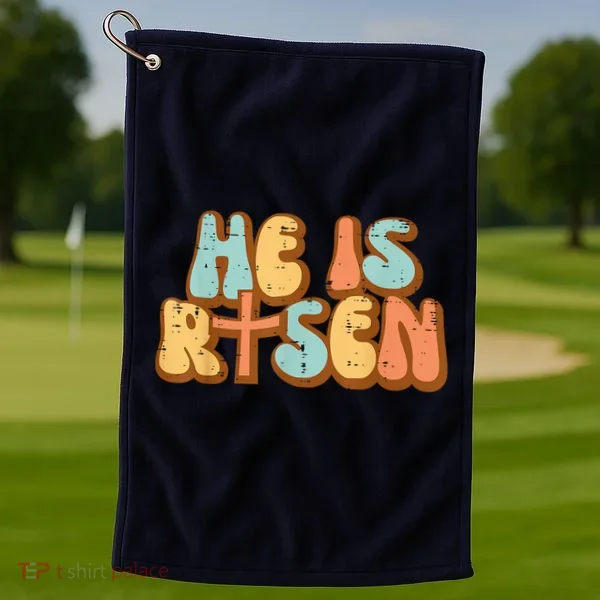 Easter He Is Risen Retro Resurrection Groovy Golf Towel