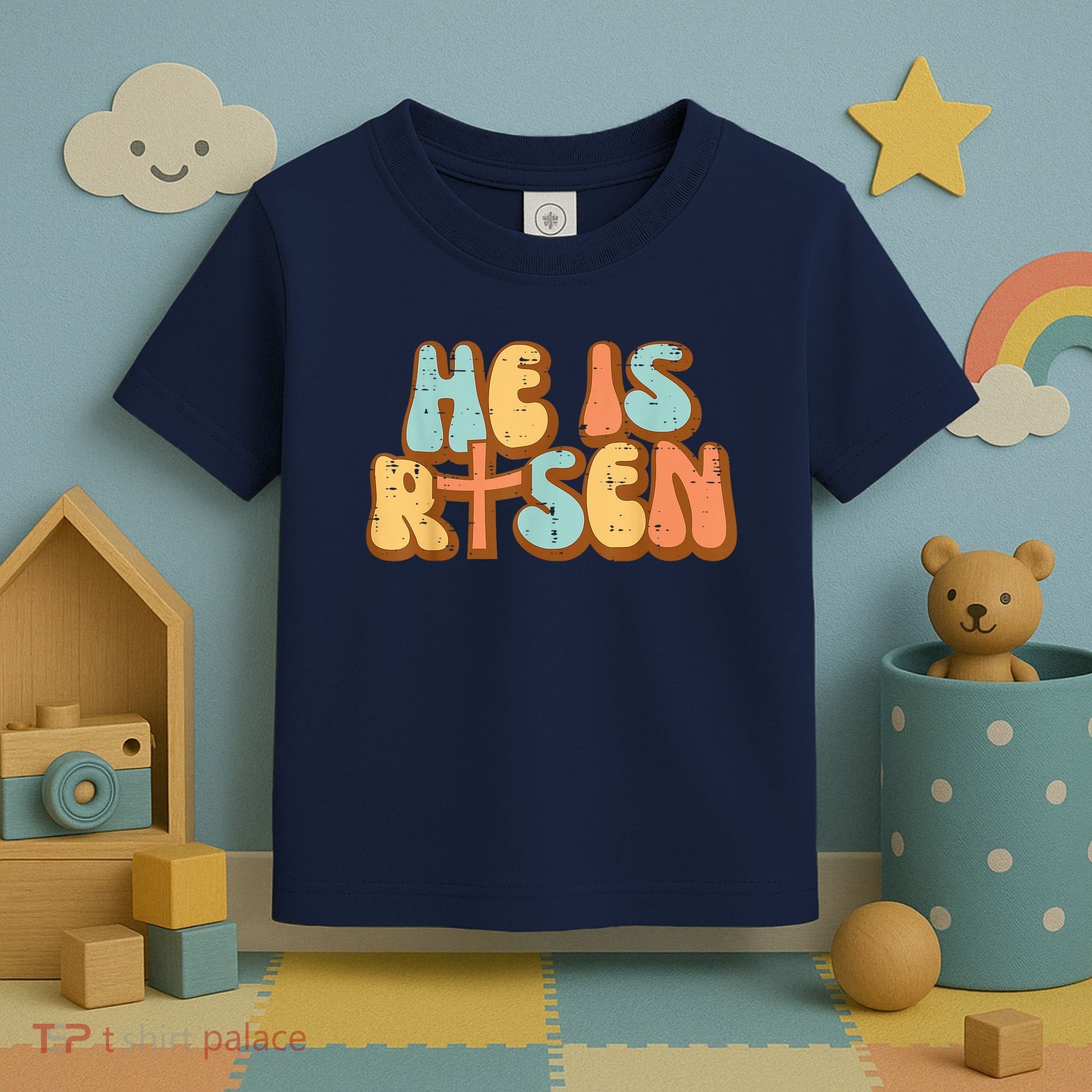 Easter He Is Risen Retro Resurrection Groovy Toddler T-Shirt
