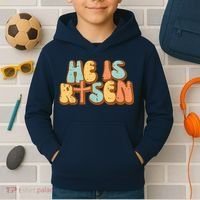 Easter He Is Risen Retro Resurrection Groovy Kids Hoodie thumb 2