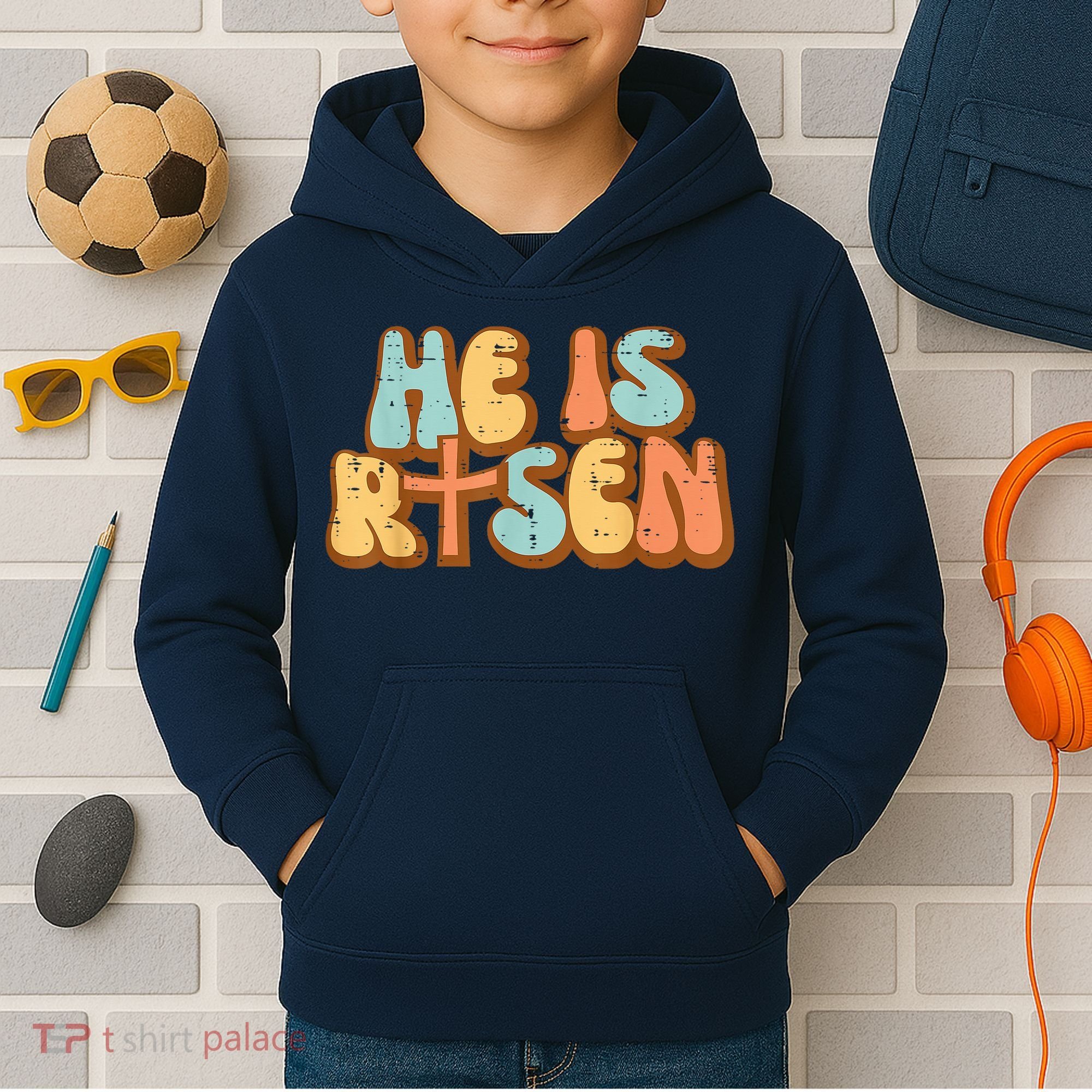 Easter He Is Risen Retro Resurrection Groovy Kids Hoodie