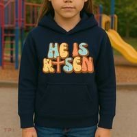 Easter He Is Risen Retro Resurrection Groovy Kids Hoodie thumb 3