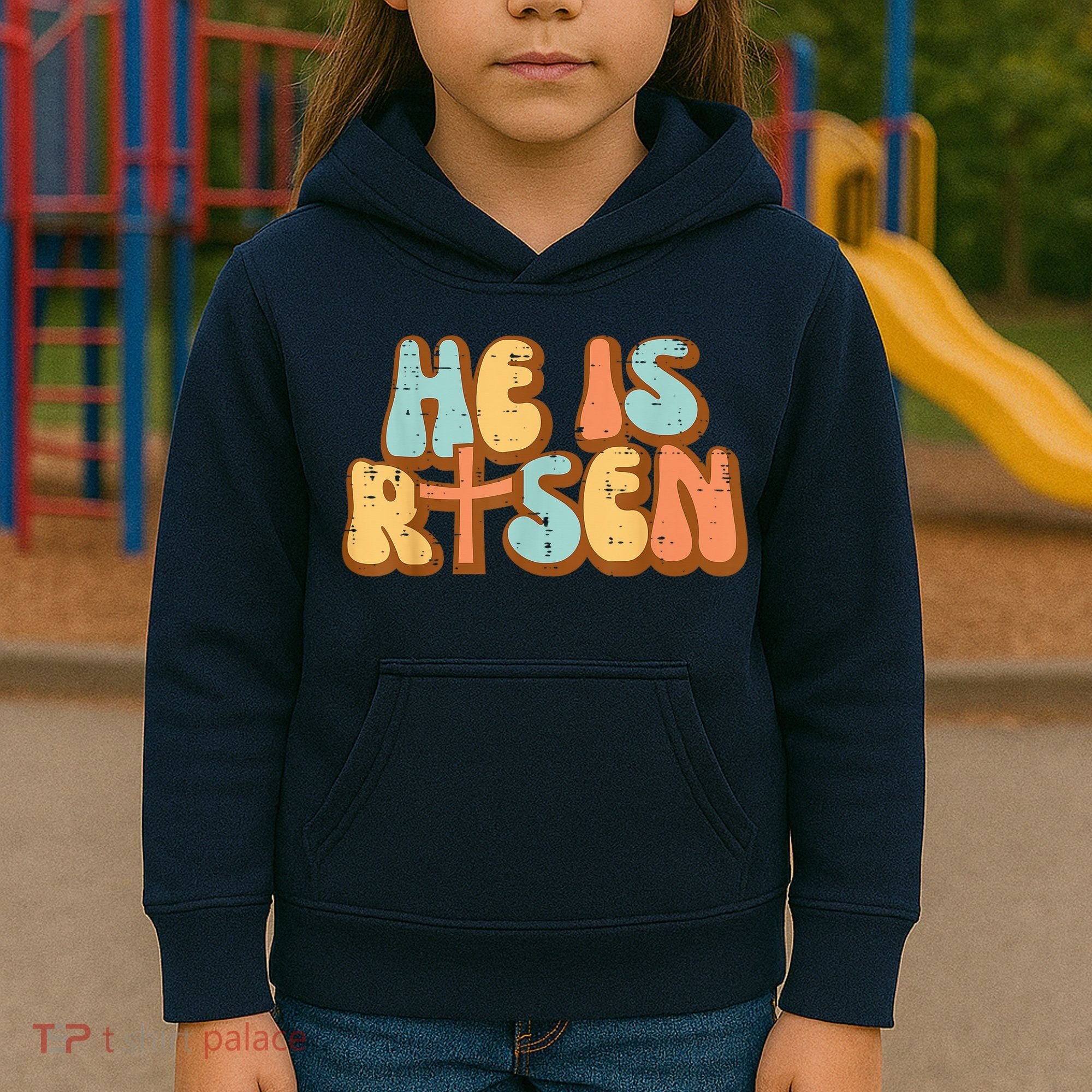 Easter He Is Risen Retro Resurrection Groovy Kids Hoodie
