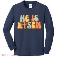 Easter He Is Risen Retro Resurrection Groovy Kids Long Sleeve Shirt thumb 0