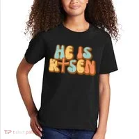 Easter He Is Risen Retro Resurrection Groovy Kids T-Shirt thumb 2