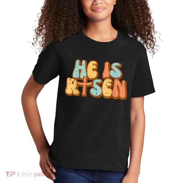 Easter He Is Risen Retro Resurrection Groovy Kids T-Shirt