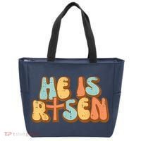 Easter He Is Risen Retro Resurrection Groovy Tote Bag thumb 0