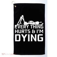 Everything Hurts & Im Dying Workout Funny Skeleton Golf Towel thumb 0