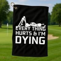 Everything Hurts & Im Dying Workout Funny Skeleton Golf Towel thumb 1