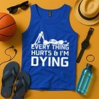 Everything Hurts & Im Dying Workout Funny Skeleton Tank Top thumb 4