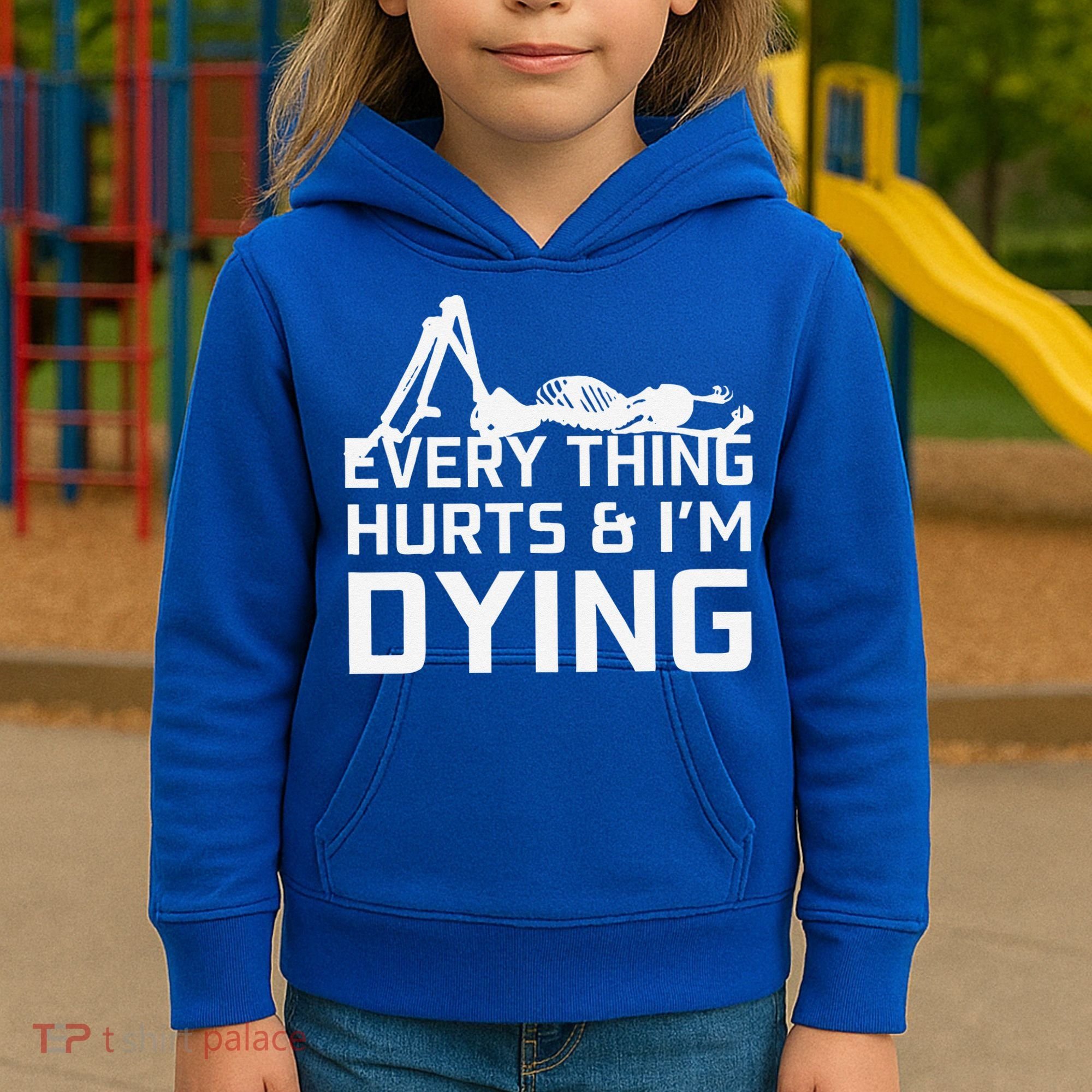 Everything Hurts & Im Dying Workout Funny Skeleton Kids Hoodie