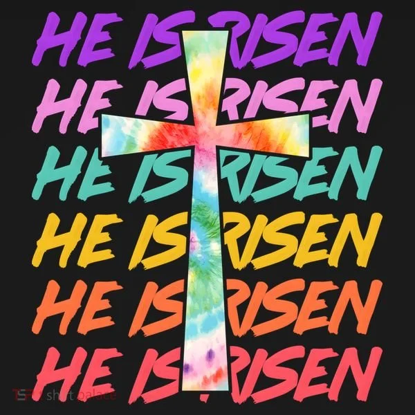 Easter He Is Risen Tie Dye Cross Bucket Hat