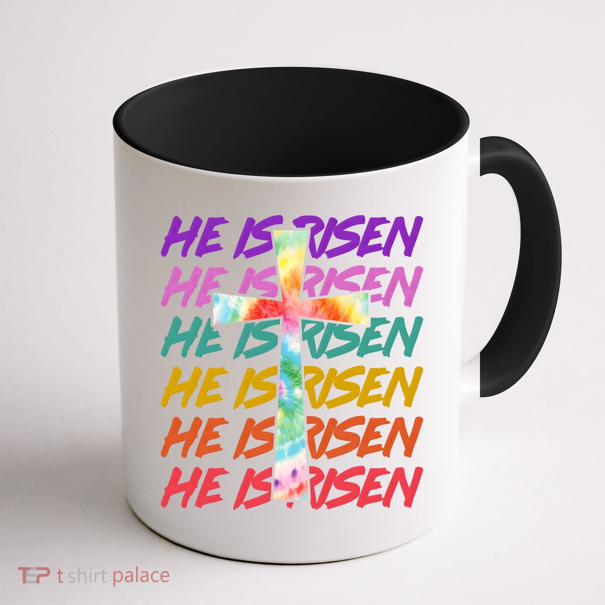 Easter He Is Risen Tie Dye Cross Coffee Mug