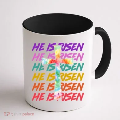 Easter He Is Risen Tie Dye Cross Coffee Mug back