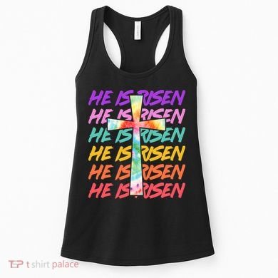 Easter He Is Risen Tie Dye Cross Women's Tank Top