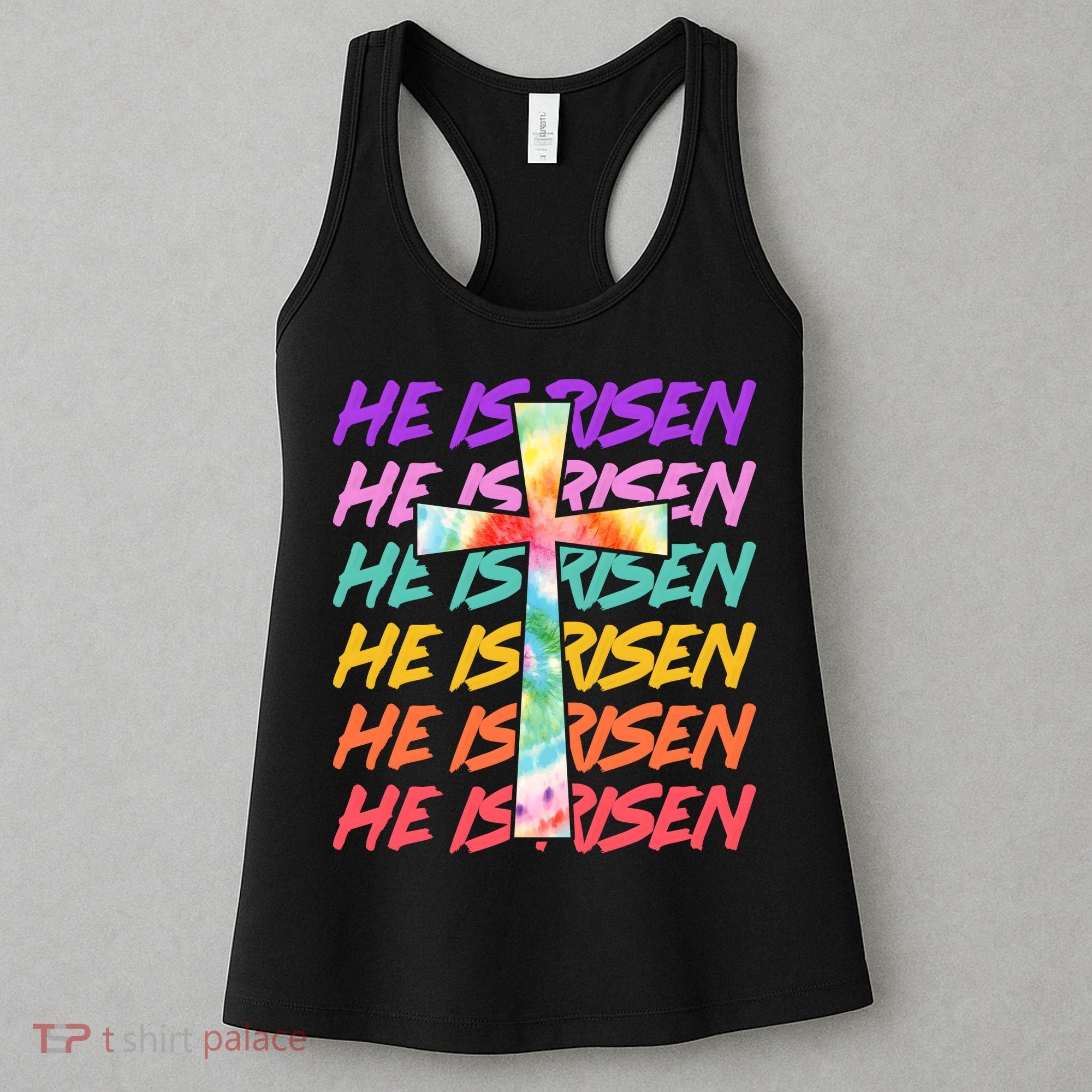 Easter He Is Risen Tie Dye Cross Women's Tank Top