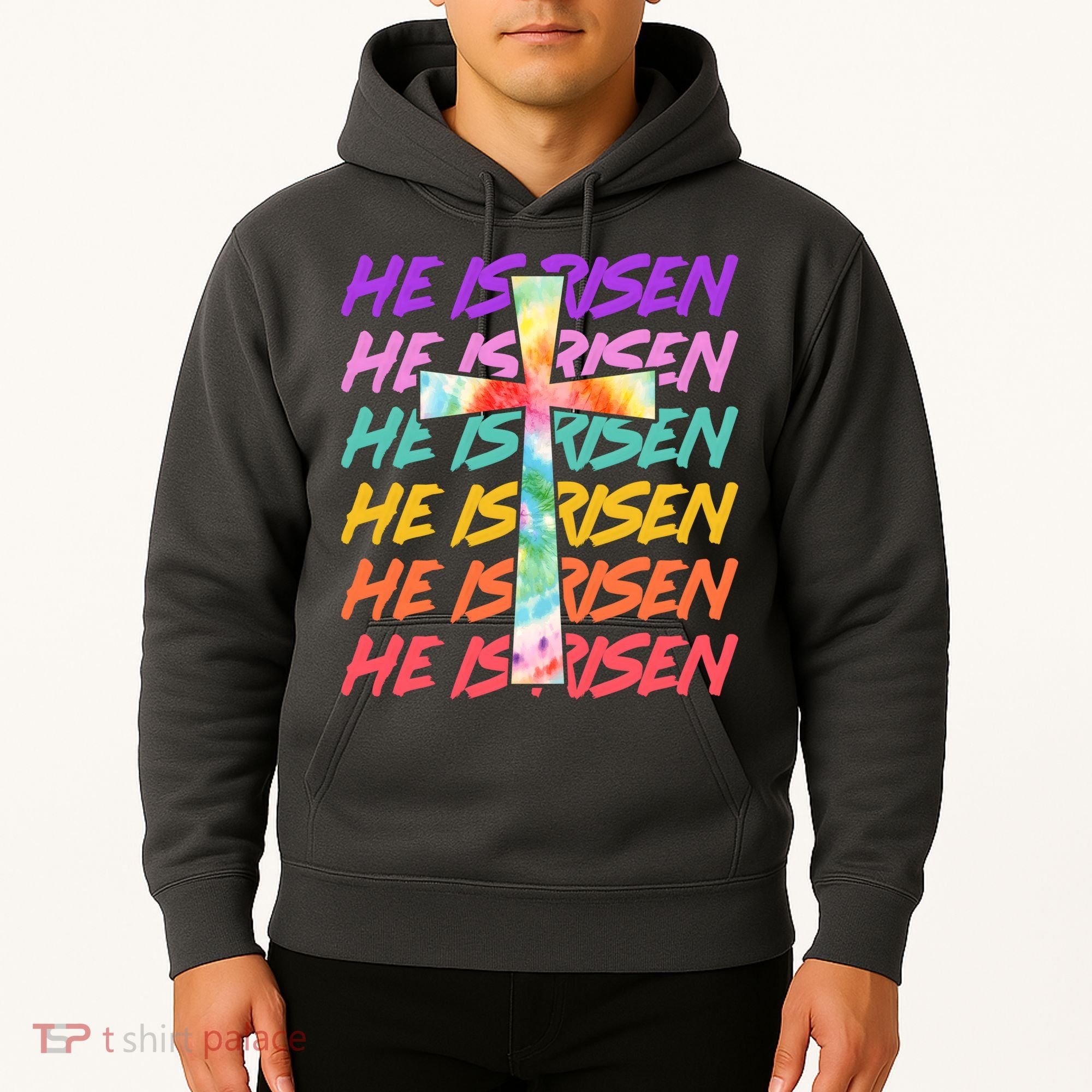 Easter He Is Risen Tie Dye Cross Hoodie